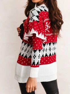 Women‘s Christmas Sweater Dress Jumper Dress Winter Dress Warm Geometric Print Outdoor Christmas Casual Daily Crew Neck Long Sleeve 2023 Loose Fit Red S M L XL -HANA Luxury Wear Shop zebnva1694165714082