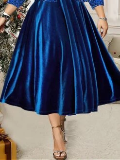 Women's Plus Size Two Piece Dress Set Velvet Dress Party Dress Party Wedding Guest Fashion Elegant Sequin Long Dress Maxi Dress V Neck 3/4 Length Sleeve Plain Regular Fit Blue Fall Winter L XL XXL -HANA Luxury Wear Shop zfwcmp1697523432916