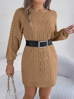 Women's Sweater Dress Jumper Dress Casual Dress Mini Dress Fashion Pure Color Outdoor Holiday Vacation Going Out V Neck Long Sleeve 2023 Loose Fit Green Khaki Gray S M L -HANA Luxury Wear Shop zgusdx1696991841137