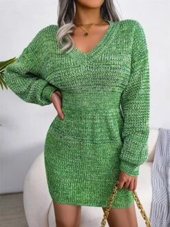 Women's Sweater Dress Winter Dress Jumper Dress Mini Dress Ruched Daily Date Going Out Active Fashion V Neck Long Sleeve 2023 Regular Fit Red Blue Green Color S M L Size -HANA Luxury Wear Shop zhjjuk1692862256442