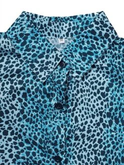 Women's Shirt Dress Short Mini Dress Light Blue Long Sleeve Leopard Button Spring Summer Shirt Collar Stylish Casual Sexy Lantern Sleeve Boom Sale Dress XXL -HANA Luxury Wear Shop zhtkzz1683612732458