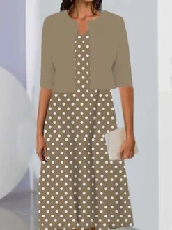 Women's Two Piece Dress Set Casual Dress Print Dress Outdoor Daily Fashion Elegant Print Midi Dress V Neck Half Sleeve Polka Dot Regular Fit Black Pink Wine Summer Spring S M L XL XXL -HANA Luxury Wear Shop zjkomb1689736213803