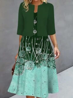 Women's Two Piece Dress Set Casual Dress Print Dress Outdoor Daily Fashion Elegant Print Midi Dress V Neck Half Sleeve Floral Regular Fit Royal Blue Blue Fuchsia Fall Winter S M L XL XXL -HANA Luxury Wear Shop zkahht1693294076533