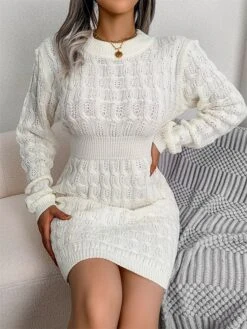 Women's Sweater Dress Jumper Dress Casual Dress Mini Dress Active Plain Outdoor Casual Holiday Vacation Crew Neck Long Sleeve 2023 Regular Fit Black White Blue S M L -HANA Luxury Wear Shop zklanc1692849301935