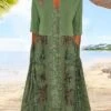 Women's Two Piece Dress Set Casual Dress Dress Set Outdoor Daily Fashion Streetwear Pocket Print Midi Dress V Neck Half Sleeve Floral Regular Fit Green Summer Spring S M L XL XXL -HANA Luxury Wear Shop zlbsqu1681990097206
