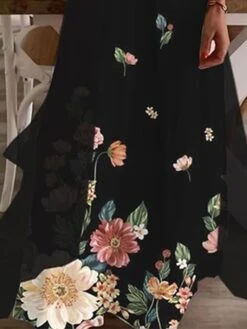 Women's Casual Dress Dress Set Two Piece Dress Midi Dress Black Long Sleeve Floral Print Fall Winter Autumn V Neck Casual Winter Dress Fall Dress Loose Fit 2023 S M L XL XXL 3XL 4XL 5XL -HANA Luxury Wear Shop znxitr1662027980428