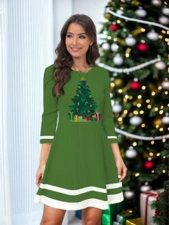Women's Christmas Dress Sweater Dress Jumper Dress Mini Dress Ugly Santa Claus Christmas Tree Outdoor Christmas Daily Holiday Crew Neck Long Sleeve 2023 Regular Fit White Light Green Wine S M L XL