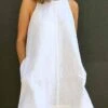 Women's Casual Dress Cotton Linen Dress White Dress Mini Dress Cotton Blend Casual Outdoor Daily Vacation Crew Neck Pocket Sleeveless Summer Spring 2023 Loose Fit Black White Yellow Pure Color S M L -HANA Luxury Wear Shop zpnoae1680163646593