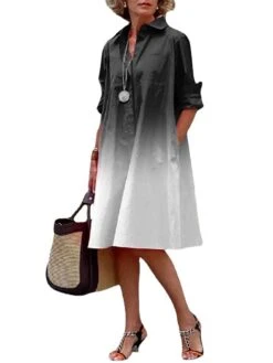 Women's Shirt Dress Casual Dress Shift Dress Midi Dress Outdoor Daily Vacation Polyester Fashion Modern Shirt Collar Button Pocket 3/4 Length Sleeve Summer Spring Fall 2023 Loose Fit Black Red Green -HANA Luxury Wear Shop zpvpfz1687684511455