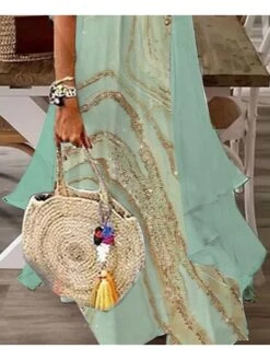 Women's Two Piece Dress Set Casual Dress Print Dress Outdoor Daily Fashion Streetwear Print Long Dress Maxi Dress V Neck Half Sleeve Ombre Marble Print Loose Fit Green Summer Spring S M L XL XXL -HANA Luxury Wear Shop zrldhi1684401562875