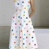 Women's Shirt Dress Casual Dress Work Dress Maxi Long Dress Outdoor Office Daily Polyester Fashion Modern Shirt Collar Button Pocket Sleeveless Summer Spring 2023 Loose Fit White Polka Dot S M L XL -HANA Luxury Wear Shop zrnmwj1681212027916