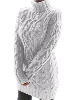 Women‘s Sweater Dress Winter Dress Pullover Knitted Solid Color Basic Casual Chunky Long Sleeve Sweater Cardigans Turtleneck Fall Winter White Black Purple / Regular Fit / Going Out -HANA Luxury Wear Shop zsetth1646278225736