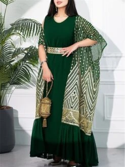 Women's Two Piece Dress Set Party Dress Sheath Dress Party Cocktail Party Fashion Party Lace Up Ruched Long Dress Maxi Dress Crew Neck Short Sleeve Print Loose Fit Black White Green Fall Winter S M L -HANA Luxury Wear Shop zvbswy1696691509064