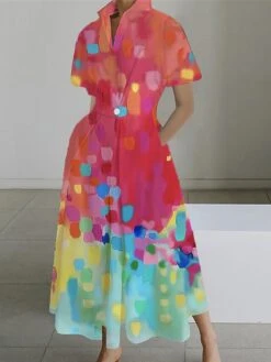 Women's Shirt Dress Casual Dress Swing Dress Maxi Long Dress Outdoor Office Daily Polyester Fashion Modern Shirt Collar Button Pocket Short Sleeve Summer Spring 2023 Loose Fit Pink Red Navy Blue Ombre -HANA Luxury Wear Shop zvhacf1690181412533