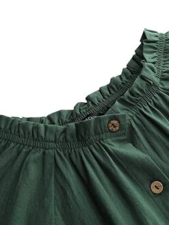 Women's Casual Dress Cotton Dress Black Dress Midi Dress Cotton Fashion Daily Outdoor Daily Vacation Stand Collar Ruffle Button 3/4 Length Sleeve Fall Autumn 2023 Loose Fit Black Wine Blue Plain S M -HANA Luxury Wear Shop zwuycc1692947510683