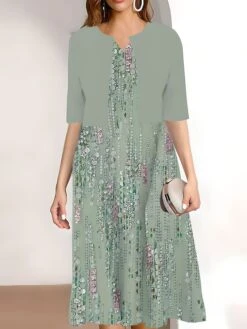 Women's Two Piece Dress Set Casual Dress Print Dress Outdoor Daily Fashion Elegant Print Midi Dress V Neck Half Sleeve Floral Print Regular Fit Pink Navy Blue Sky Blue Summer Spring S M L XL XXL -HANA Luxury Wear Shop zxurwb1689671523451