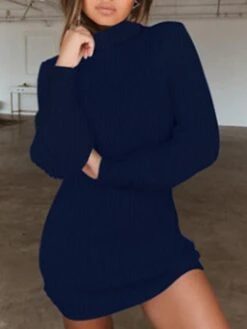 Women's Sweater Dress Winter Dress Jumper Dress Mini Dress Ribbed Outdoor Street Daily Fashion Streetwear Turtleneck Long Sleeve 2023 Regular Fit Dark Blue Apricot Gray Color S M L XL XXL Size -HANA Luxury Wear Shop zyabkn1694591827008