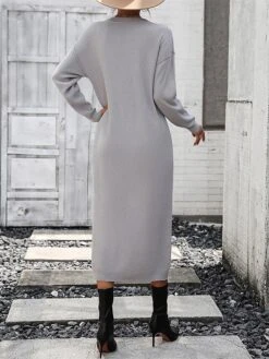 Women's Sweater Dress Jumper Dress Casual Dress Midi Dress Active Plain Outdoor Casual Holiday Vacation Crew Neck Long Sleeve Button 2023 Loose Fit Black White Purple S M L XL -HANA Luxury Wear Shop zzoakn1697595515244