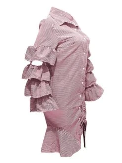 Women's Shirt Dress Sheath Dress Midi Dress Winter Dress Daily Vacation Polyester Cotton Blend Fashion Casual Shirt Collar Lace Up Ruched Long Sleeve Summer Spring Fall 2022 Regular Fit Red Light Blue -HANA Luxury Wear Shop zzqjbs1634352967019